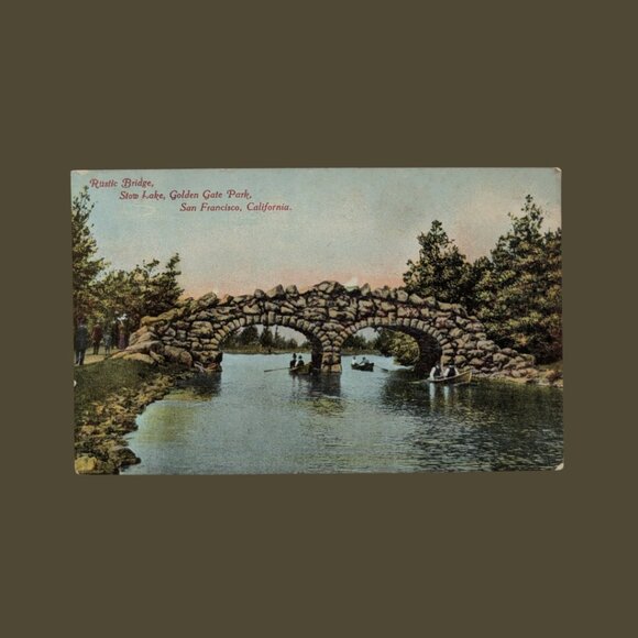 6/$15 Vintage Blank California Golden Gate Park Postcard Rustic Bridge Stow Lake - Picture 1 of 3